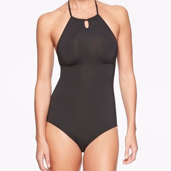 ATHLETA BLACK HIGH NECK KEYHOLE ONE Piece NWT - Picture 1 of 5